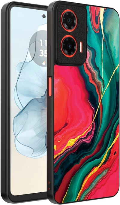 Smartphonica Telefoonhoesje Geschikt voor Motorola Moto G04 - G24 - G24 Power - E14 met Rood Groen Marmer Opdruk - TPU Backcover Case Red Green Marble Design