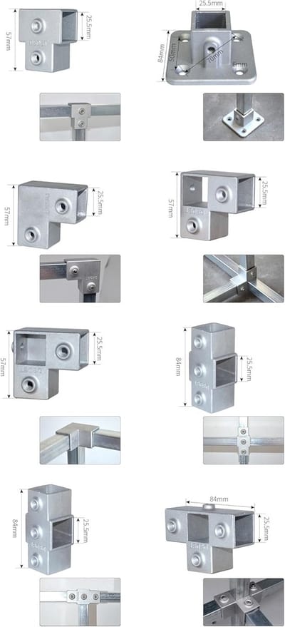 Vierkante buis connector - Drieweg koppeling - Opbergrek bouwen - Aluminium legering - 25x25mm - Grijs