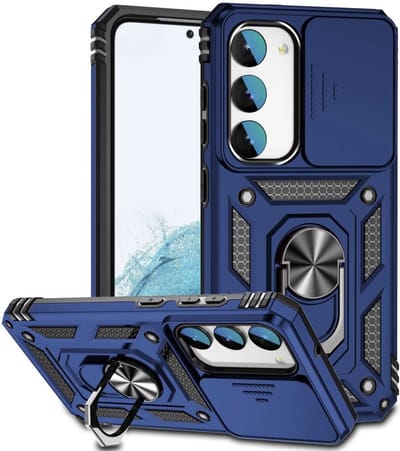 Geschikt voor Samsung Galaxy S23 Hoesje met Camera Slider en Kickstand Ring - Navy