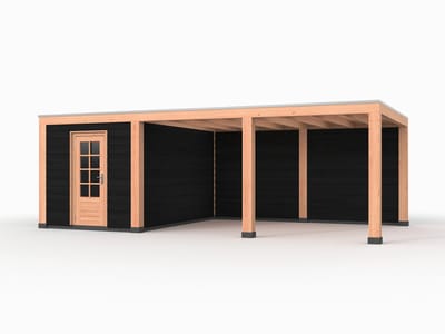Douglas overkapping, 750 x 400, met zwarte schuur en achterwand, Westwood Modern Plus