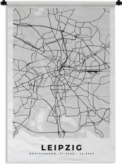 Wandkleed - Wanddoek - Leipzig - Stadskaart - Plattegrond - Duitsland - Kaart - 120x180 cm - Wandtapijt