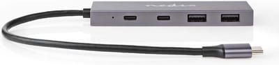 Nedis USB-Hub - 1x USB-C 3.2 Gen 2 Male - 2x USB-A 3.2 Gen 2 Female / 2x USB-C 3.2 Gen 2 Female - 4-Poorts poort(en) - USB 3.2 Gen 2 - USB Gevoed - 10 Gbps