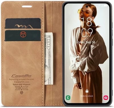 CaseMe 013 Hoesje Geschikt voor Samsung Galaxy A55 - Book Case met Standaard - Portemonnee Beschermhoes - Pasjeshouder voor Twee Pasjes - Bruin
