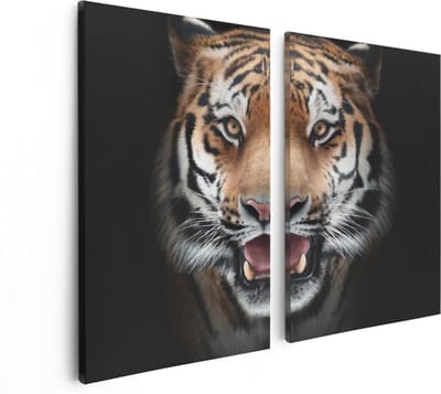 Artaza Canvas Schilderij Tweeluik Tijgerkop - Tijger - 80x60 - Foto Op Canvas - Canvas Print