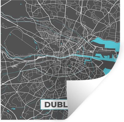 Muurstickers - Sticker Folie - Dublin - Stadskaart - Kaart - Blauw - Plattegrond - 100x100 cm - Plakfolie - Muurstickers Kinderkamer - Zelfklevend Behang XXL - Zelfklevend behangpapier - Stickerfolie