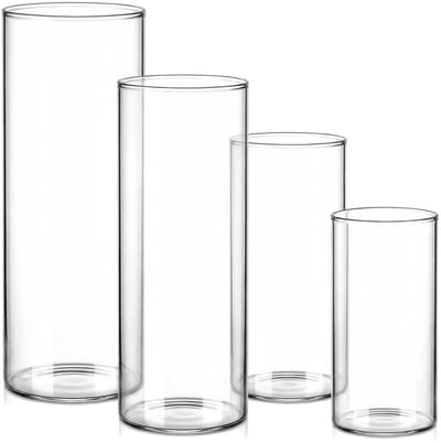 Vaas, set van 4 stuks, cilindervaas, transparant, kaarsenhouder, stompkaarsenhouder, bloemenvaas, modern, tafeldecoratie voor bruiloft, woonkamer, eettafel, centerpiece