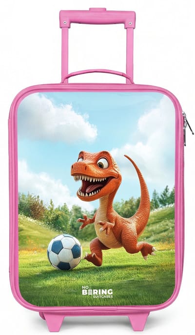 NoBoringSuitcases.com® - Kinderkoffer roze - Kindertrolley meisje - Voetbal - Dino - Sport - Koffer kind lichtgewicht - Reiskoffer trolley voor kinderen - Koffertje met lichtgevende wieltjes - Rolkoffer