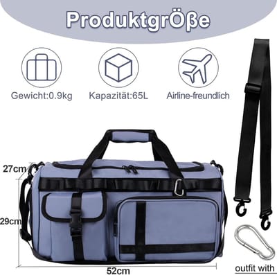 Grote sporttas met schoenenvak en natvak, unisex, 65 liter, reistas, zwemtas, weekendtas (blauw)