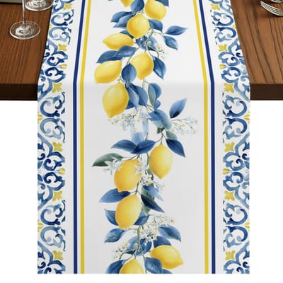 Zomer Gele Citroen Vruchten Bloemen Linnen Tafelkleed Feest Decoratie Herbruikbaar Keuken Eettafelkleed Bruiloft Decoraties 150x33cm