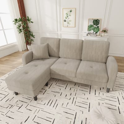 L-vormige Hoekbank met Chaise Longue - L-Bank, 3-zitsbank, 3-Zitsbank, Moderne Hoekbank, 166 x 118 x 77 cm, Corduroy Stof, Kunststof Poten, Modulair Ontwerp, Ideaal voor Woonkamers, Appartementen en Kantoren-Bruin