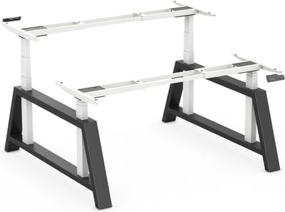 Worktrainer - OakDesk Dubbel Zit Sta Bureau - Hoogte 73,5 - 137,5 cm - Breedte 107,5 - 180 cm - Wit/Zwart - Memory Bediening - In Hoogte Verstelbaar Bureau Duo Onderstel - Elektrisch Frame