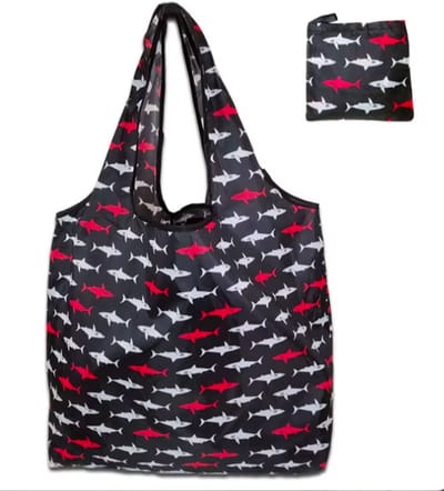 Opvouwbare Polyester Boodschappentas Shopper 40x60 cm – Duurzame Herbruikbare Tas Lichtgewicht Met Print in Etui dessin sharks