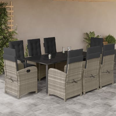 vidaXL - 9-delige - Tuinset - met - kussens - poly - rattan - lichtgrijs