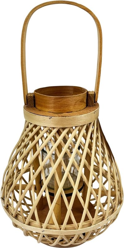 Dekoratief | Lantaarn m/oor, naturel, bamboe/glas, 26x26x30cm | A250654
