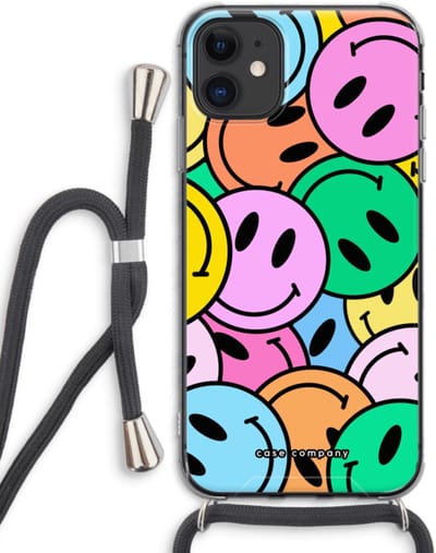 Case Company® - Hoesje met koord geschikt voor iPhone 11 hoesje met Koord - Smiley N°1 - Telefoonhoesje met Zwart Koord - Bescherming aan alle Kanten en Over de Schermrand