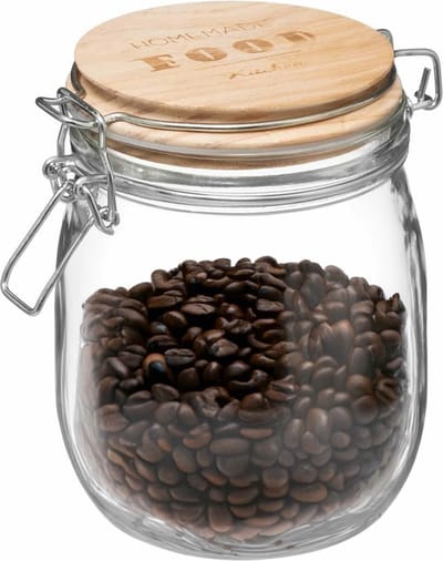 5Five Weckpot/voorraadpot - 0,75L - glas - houten deksel en beugelsluiting - luchtdichte afsluiting