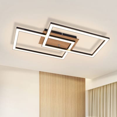 NETTLIFE Plafondlamp LED - Hout - 2 Lichts - rechthoekig - 3000K Warm wit Licht - modern Woonkamerlamp - voor Slaapkamer | Keuken | Gang - 32W