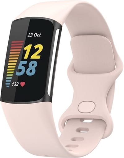 By Qubix - Compatible Fitbit bandje - Geschikt voor Fitbit Charge 5 - Fitbit Charge 6 Sportbandje met dubbele lus - Zand roze - Maat: S - Horlogeband - smartwatchbandje