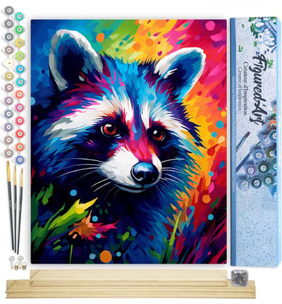 Figured'Art Schilderen op Nummer Volwassenen canvas Kleurrijke Abstracte Wasbeer- Handwerk acrylverf Kit DIY Compleet - 40x50cm met DIY houten lijst