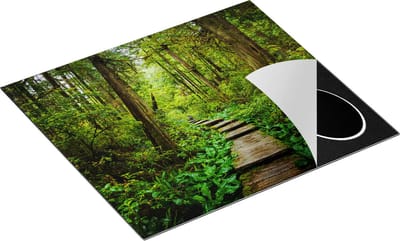 Chefcare Inductie Beschermer Voetpad in het Bos met Groene Planten - 60x50 cm - Afdekplaat Inductie - Kookplaat Beschermer - Inductie Mat