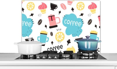 Spatscherm keuken 80x55 cm - Kookplaat achterwand Patronen - Koffiebonen - Koffie - IJs - Muurbeschermer - Spatwand fornuis - Hoogwaardig aluminium