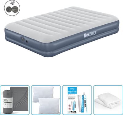 Bestway luchtbed - 2-Persoons - 152 x 203 x 36 cm - Blauw - Inclusief pomp - Hoeslaken - Kussen - Kussenbeschermer en Reparatieset