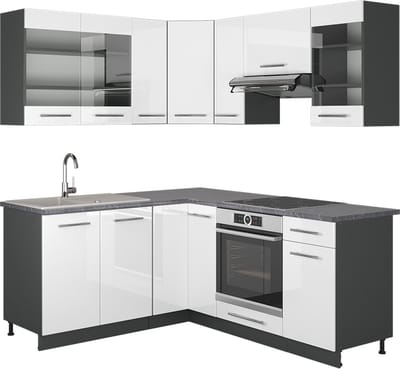 Vicco Hoekkeuken Fame-Line, Wit Hoogglans/Antraciet, 190 x 160 cm, WB Antraciet