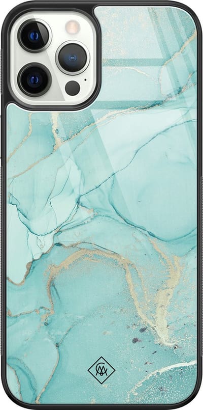 Casimoda® hoesje - Geschikt voor iPhone 12 Pro - Marmer mint groen - Luxe Hard Case Zwart - Backcover telefoonhoesje - Mint