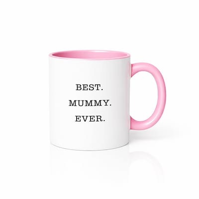 Best Mummy Ever Thee Mok – Wit met Roze Oor en Binnenkant – Leuk Cadeau voor Mammie
