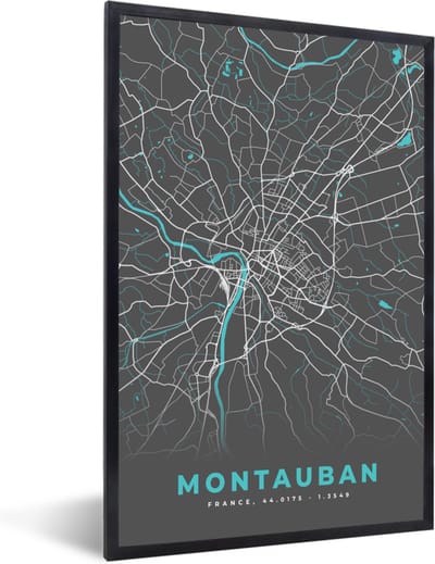 Fotolijst incl. Poster - Montauban - Frankrijk - Plattegrond - Kaart - Stadskaart - 40x60 cm - Posterlijst