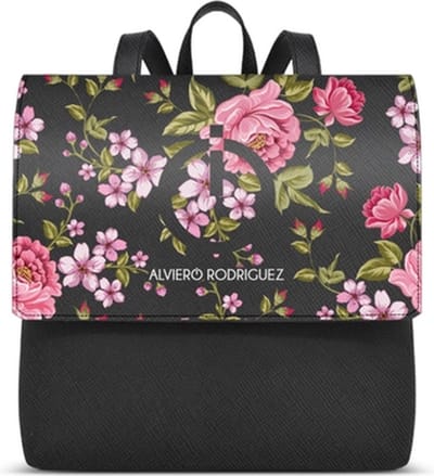 Eco gerecycled leer rugtas - verstelbare riem - rugzak - patroon van Luxe rooskleurige kunst bloemen