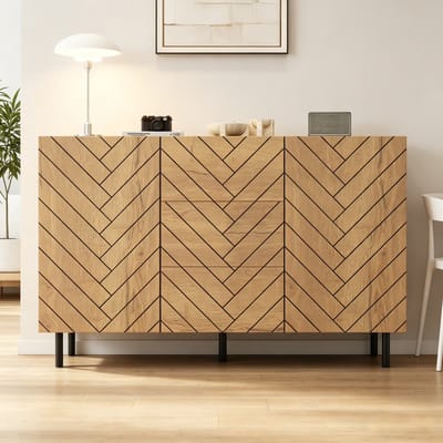 PHOEBE CAT Dressoir - Spaanplaat - 120 × 40 × 76 cm - 3 lades - Houtlook - Zwart + Naturel