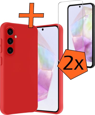 Hoes - Met 2x Screenprotector - Geschikt voor Samsung Galaxy A35 - Sterk & Shockproof - Back Cover - Siliconen Case - Telefoon Hoes - Rood