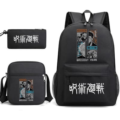 Anime Jujutsu Kaisen Schoudertas Rugzak Etui Set 3 Stuks Lichtgewicht Boekentas voor Kinderen Tieners