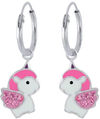 Joy|S - Zilveren eenhoorn oorbellen - baby unicorn oorringen - roze kristal roze