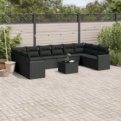 vidaXL - 11-delige - Loungeset - met - kussens - poly - rattan - zwart