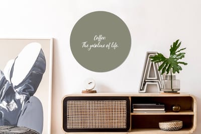 WallCircle - Wandcirkel - Muurcirkel - Quotes - Coffee the gasoline of life - Spreuken - Koffie - Aluminium - Dibond - 60x60 cm - Binnen en Buiten