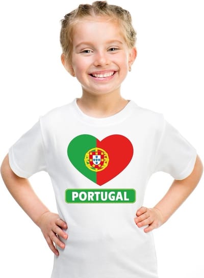 Portugal Supporters t-shirt - kinderen - hartjes vlag - wit - korte mouwen - sport - kleding 110/116