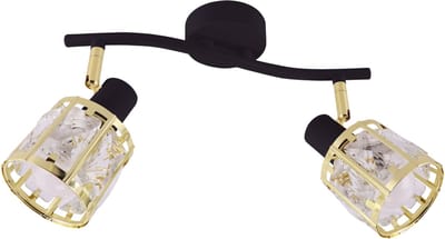 DUNBAR - Plafond Spot - 2 x E14 Fitting - 1 spotjes op plafondplaat - Modern - Zwart / goud- Glas - excl. lichtbron - Plafondspot voor woonkamer, slaapkamer of keuken.