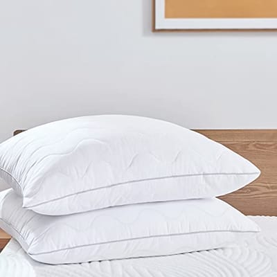 Hoofdkussen 80 x 80 cm, Set van 2, Zacht en Ondersteunend, Voor Buikslapers, Dubbel Katoen, Gewatteerd Kussen, Wasbaar, 1300 g, Polyester Vezelvulling met Rits, Vegan Wit