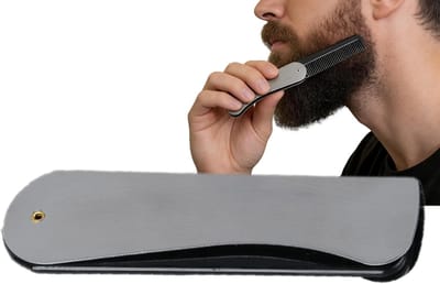 Zakkam Roestvrij Staal - Baardkam Snor - Dagelijkse Verzorging - Opvouwbaar Antistatisch - 13 x 3 x 1 cm - Zilver