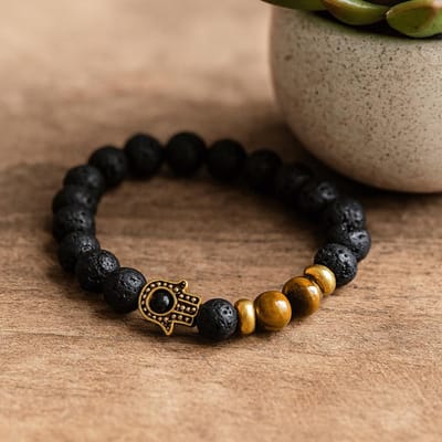 Lavasteen Armband - Hamsa Tijgeroog