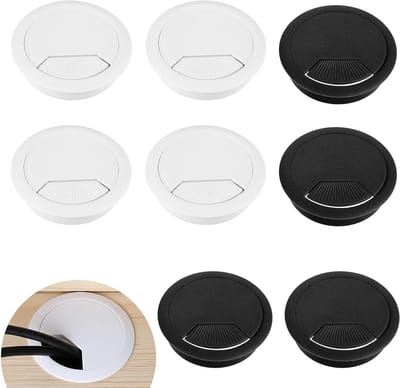 Set van 8 Kantoor Kabeldoorvoeren 60 mm - Plastic Ronde Kabeldoorvoer voor Computer Tafel en Werkbank (Zwart, Grijs) - Ideaal voor Kabelbeheer en Organisatie