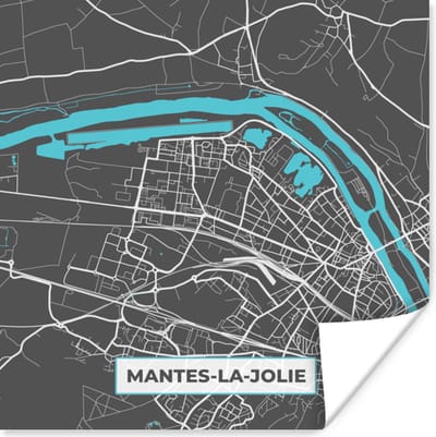 Poster Mantes-la-Jolie - Plattegrond - Frankrijk - Kaart - Stadskaart - 100x100 cm XXL
