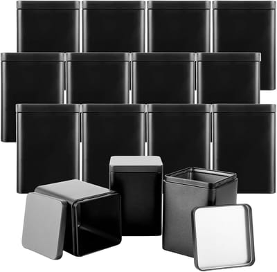 15 stuks klassieke hoekige theedoos/voorraaddozen, stapelbaar, aromadicht van metaal, voor elk 140 g Earl Grey, 11 x 8 x 8 cm (H, B, D) ook ideaal als meel-, rijst- of koekjesblik