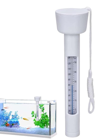 1 Drijvende thermometer (met touw) - 18,5×4,5 cm - Nauwkeurige meting (0-50) - Gemakkelijk af te lezen - Aquariumthermometer - Geschikt voor jacuzzi's, zwembaden, spa's, tuinen, zomerhuisjes, appartementen, clubs, scholen en sportscholen - Wit