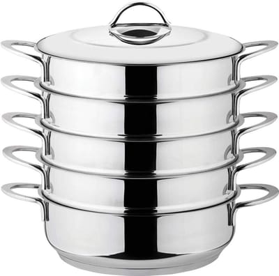 Stoomkoker Set - Mantowarka Kookpan - Gezond Koken - 18/10 Roestvrij Staal - 30 cm Diameter - Zilverkleurig