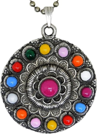 Zeeuws Meisje - Zeeuwse knoop collier verzilverd, bolletjesketting lang en kort met hanger knop Zeeuws, 4 cm vrolijk en kleurig, multicolour