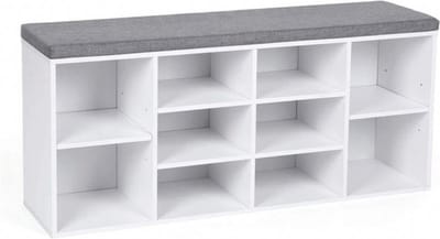 LUMÉ STORE Schoenenkast - Schoenenbank - Schoenenrek - Open Vakken - Halbank - Zitkussen - Industrieel - 150kg - 30x104x48cm - Wit