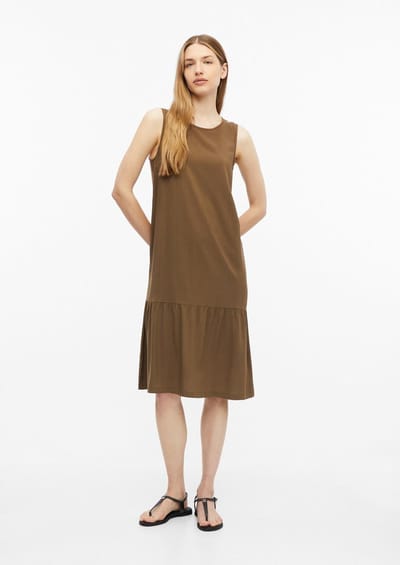 Mouwloze jurk van all-over bedrukte viscose met ronde hals en rechte snit teck dames s.Oliver